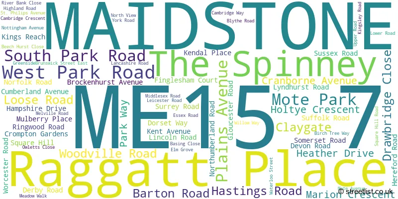 A word cloud for the ME15 7 postcode